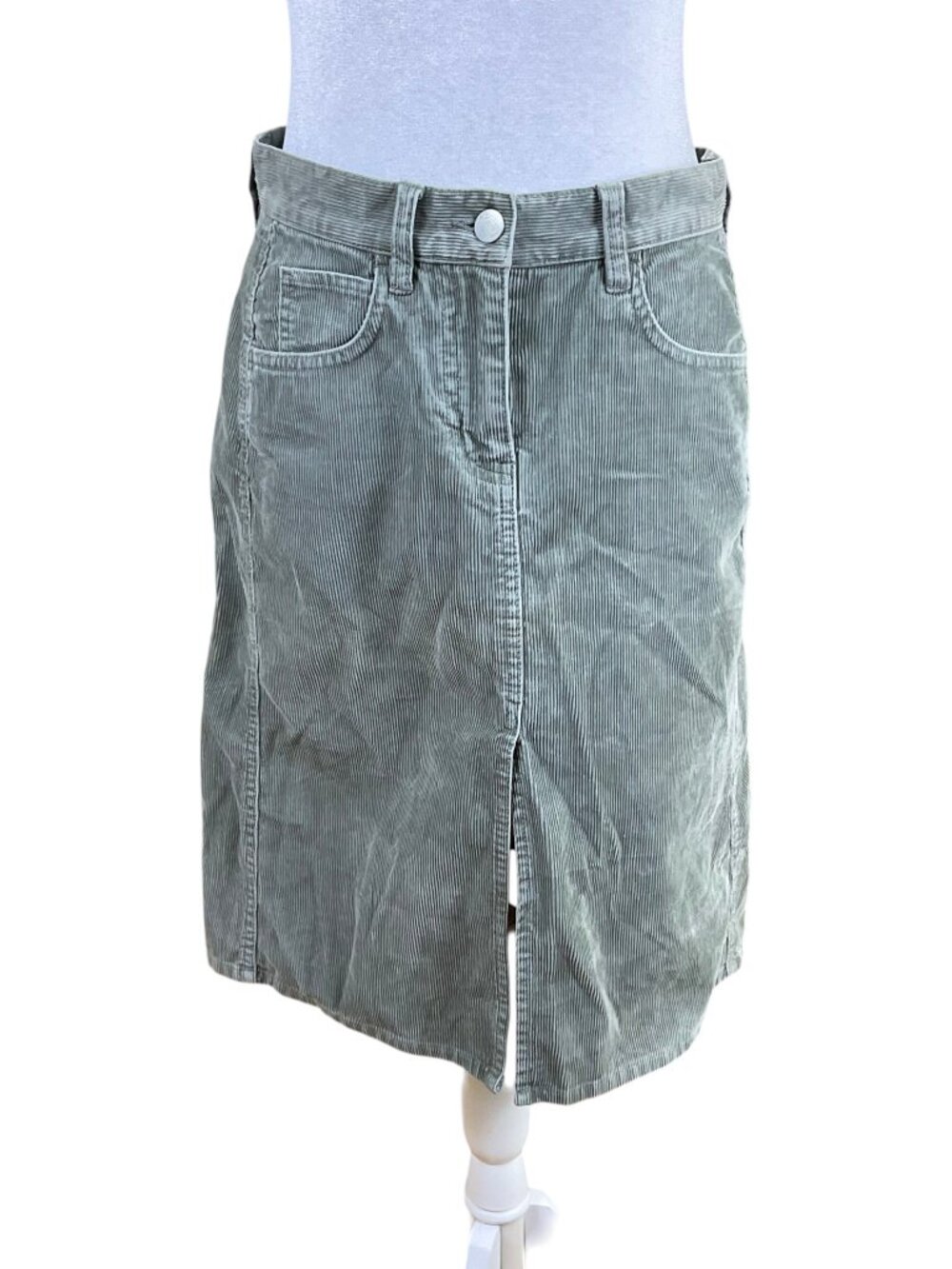 French Connection Skirt Corduroy Cotton Gray Green (4)